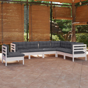 vidaXL 7-Piece Garden Lounge Set with Cushions White Solid Pine Wood