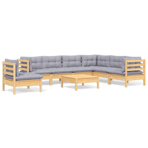 vidaXL 8-piece Garden Lounge Set with Grey Cushions Solid Pine Wood