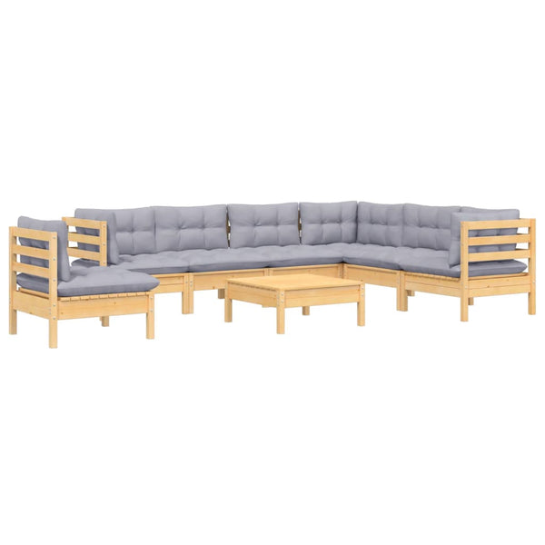 vidaXL 8-piece Garden Lounge Set with Grey Cushions Solid Pine Wood