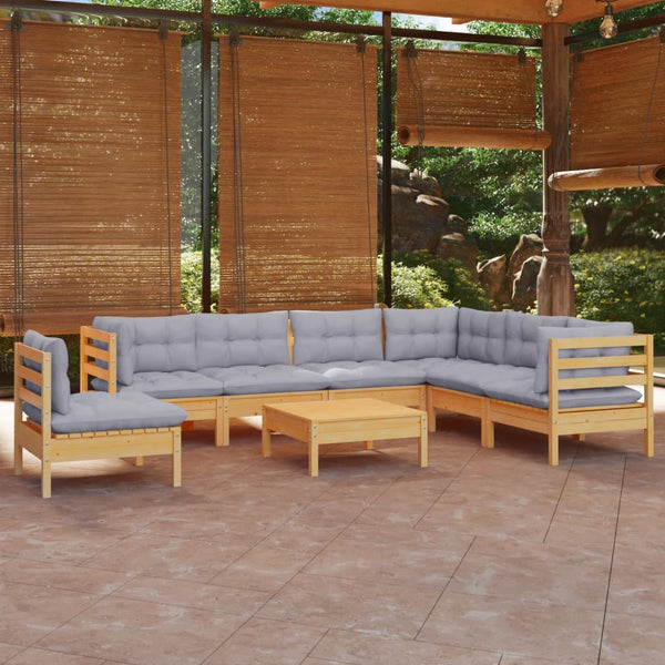 vidaXL 8-piece Garden Lounge Set with Grey Cushions Solid Pine Wood