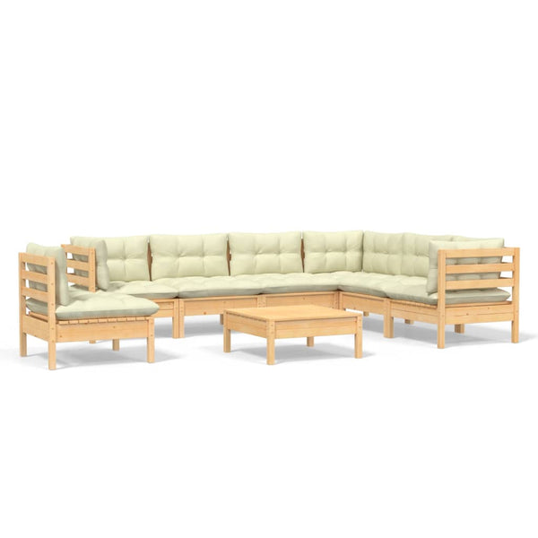 vidaXL 8-Piece Garden Lounge Set with Cream Cushions Solid Pine Wood