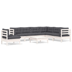 vidaXL 8-piece Garden Lounge Set with Cushions White Solid Pine Wood