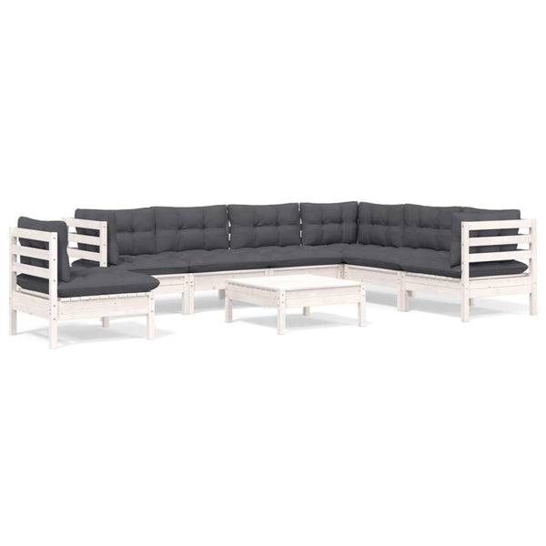 vidaXL 8-piece Garden Lounge Set with Cushions White Solid Pine Wood
