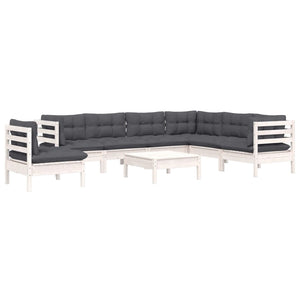 vidaXL 8-piece Garden Lounge Set with Cushions White Solid Pine Wood