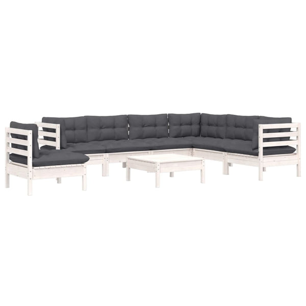 vidaXL 8-piece Garden Lounge Set with Cushions White Solid Pine Wood