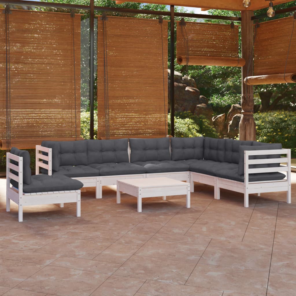 vidaXL 8-piece Garden Lounge Set with Cushions White Solid Pine Wood