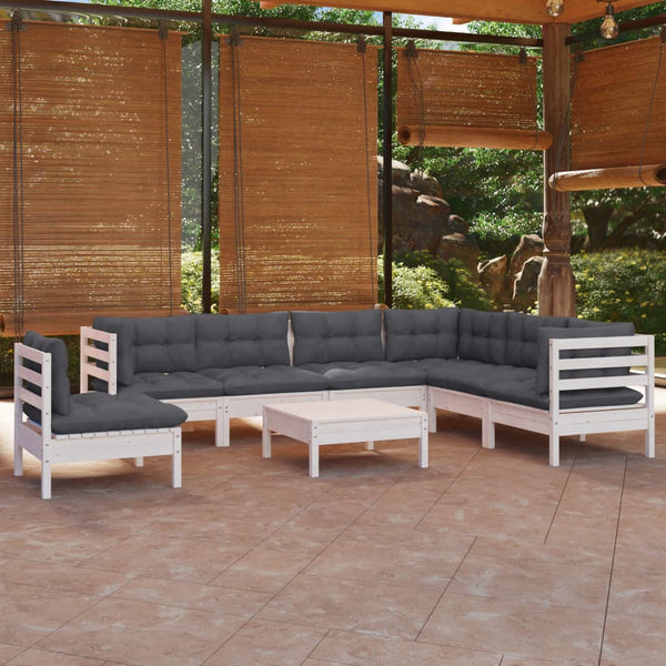 vidaXL 8-piece Garden Lounge Set with Cushions White Solid Pine Wood