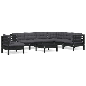 vidaXL 8-piece Garden Lounge Set with Cushions Black Solid Pine Wood