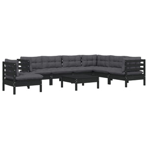 vidaXL 8-piece Garden Lounge Set with Cushions Black Solid Pine Wood