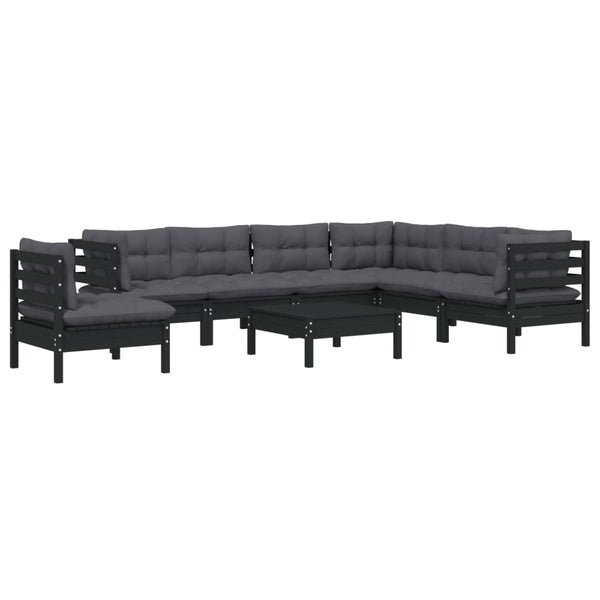 vidaXL 8-piece Garden Lounge Set with Cushions Black Solid Pine Wood