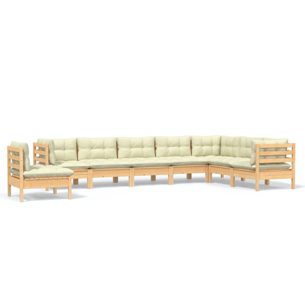 vidaXL 8-Piece Garden Lounge Set with Cream Cushions Solid Pine Wood