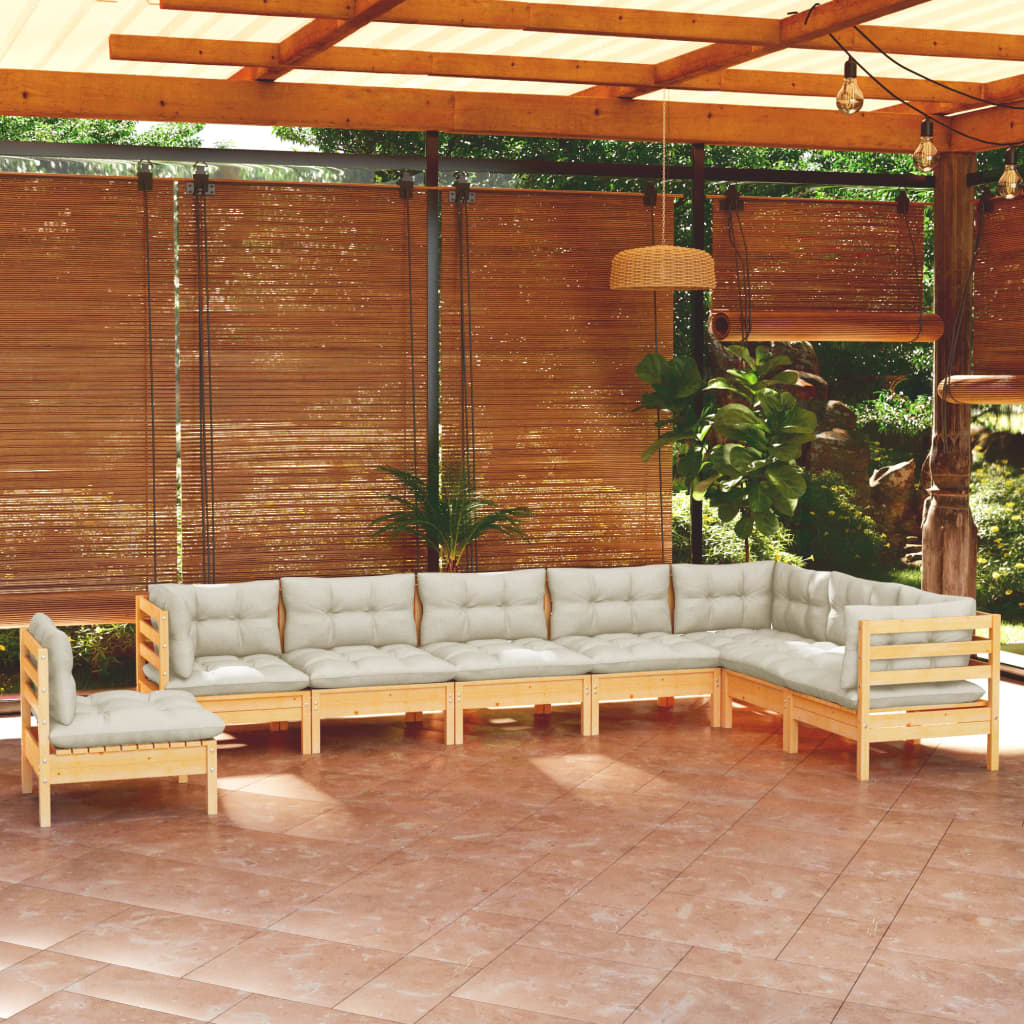 vidaXL 8-Piece Garden Lounge Set with Cream Cushions Solid Pine Wood