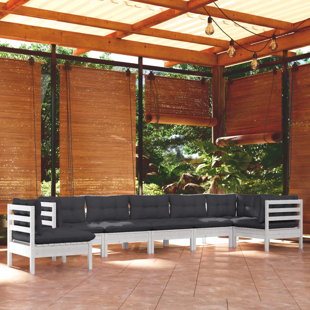 vidaXL 8-piece Garden Lounge Set with Cushions White Solid Pine Wood