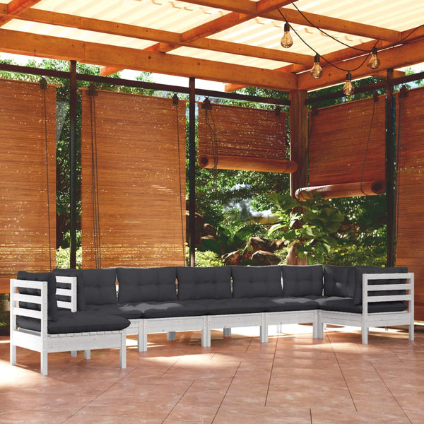 vidaXL 8-piece Garden Lounge Set with Cushions White Solid Pine Wood