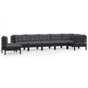vidaXL 8-piece Garden Lounge Set with Cushions Black Solid Pine Wood