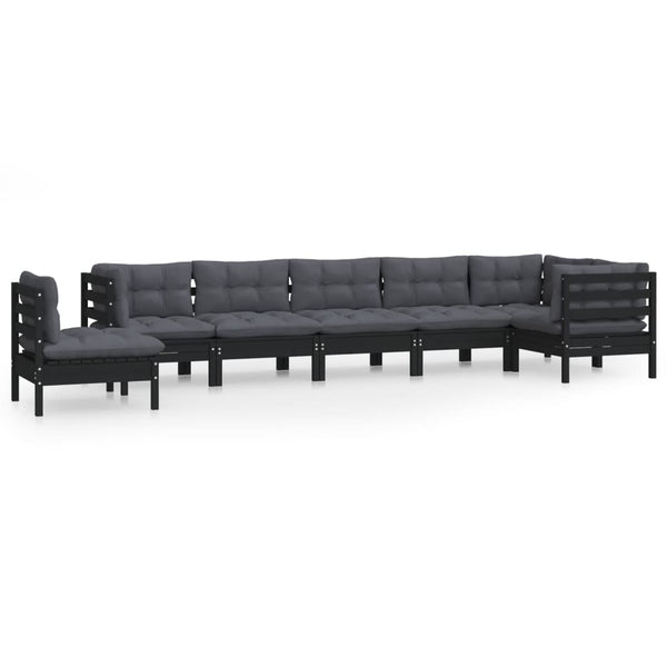 vidaXL 8-piece Garden Lounge Set with Cushions Black Solid Pine Wood