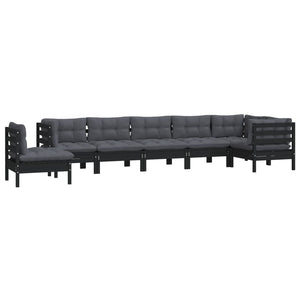 vidaXL 8-piece Garden Lounge Set with Cushions Black Solid Pine Wood
