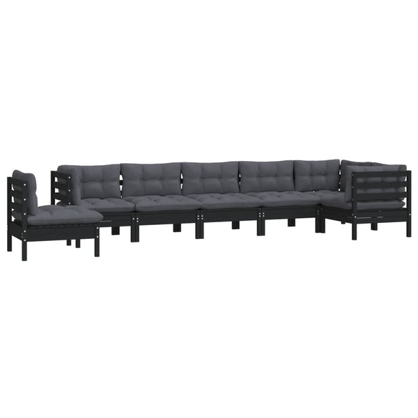 vidaXL 8-piece Garden Lounge Set with Cushions Black Solid Pine Wood