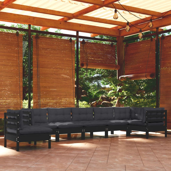 vidaXL 8-piece Garden Lounge Set with Cushions Black Solid Pine Wood