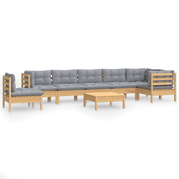 vidaXL 9-piece Garden Lounge Set with Grey Cushions Solid Pine Wood