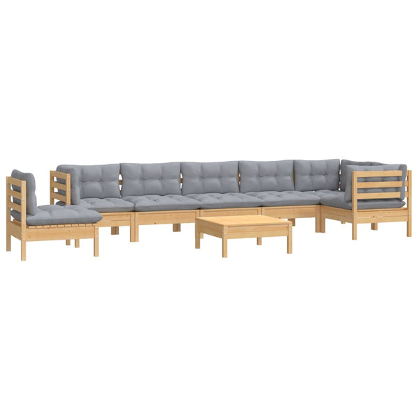 vidaXL 9-piece Garden Lounge Set with Grey Cushions Solid Pine Wood