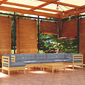 vidaXL 9-piece Garden Lounge Set with Grey Cushions Solid Pine Wood