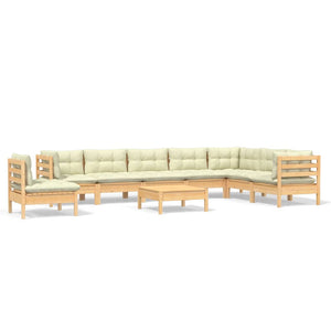 vidaXL 9-piece Garden Lounge Set with Cream Cushions Solid Pine Wood