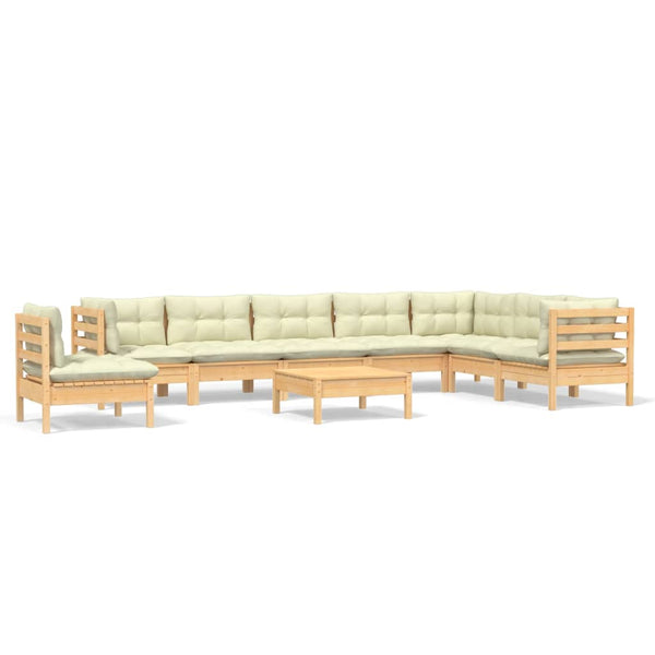 vidaXL 9-piece Garden Lounge Set with Cream Cushions Solid Pine Wood