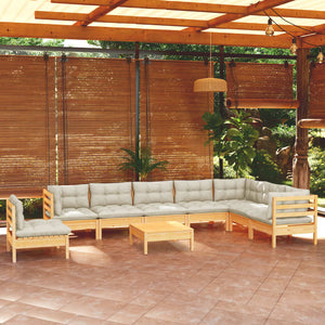 vidaXL 9-piece Garden Lounge Set with Cream Cushions Solid Pine Wood
