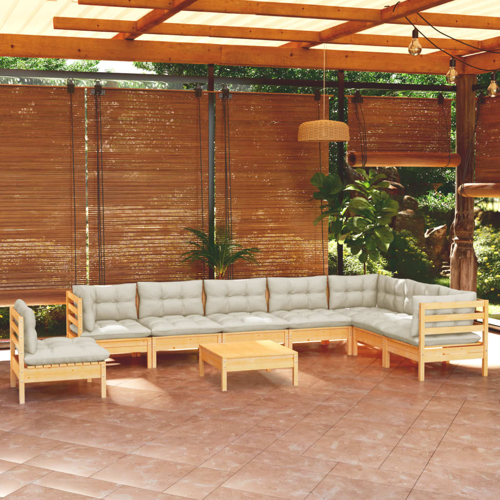 vidaXL 9-piece Garden Lounge Set with Cream Cushions Solid Pine Wood