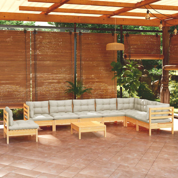vidaXL 9-piece Garden Lounge Set with Cream Cushions Solid Pine Wood