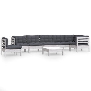 vidaXL 9-piece Garden Lounge Set with Cushions White Solid Pine Wood