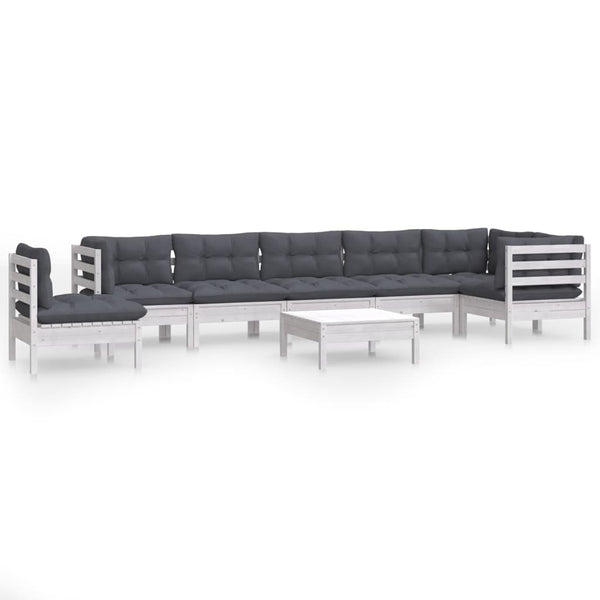 vidaXL 9-piece Garden Lounge Set with Cushions White Solid Pine Wood