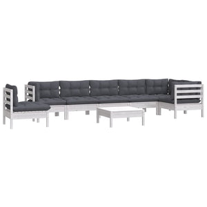vidaXL 9-piece Garden Lounge Set with Cushions White Solid Pine Wood