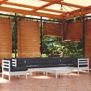 vidaXL 9-piece Garden Lounge Set with Cushions White Solid Pine Wood