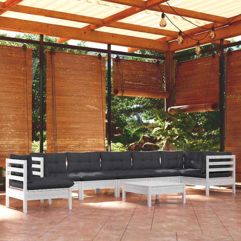 vidaXL 9-piece Garden Lounge Set with Cushions White Solid Pine Wood