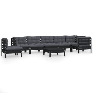 vidaXL 9-piece Garden Lounge Set with Cushions Black Solid Pine Wood