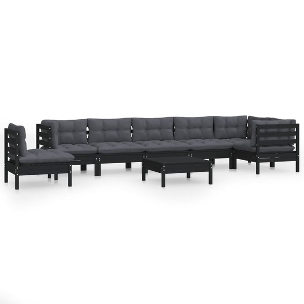 vidaXL 9-piece Garden Lounge Set with Cushions Black Solid Pine Wood
