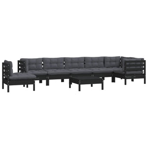 vidaXL 9-piece Garden Lounge Set with Cushions Black Solid Pine Wood