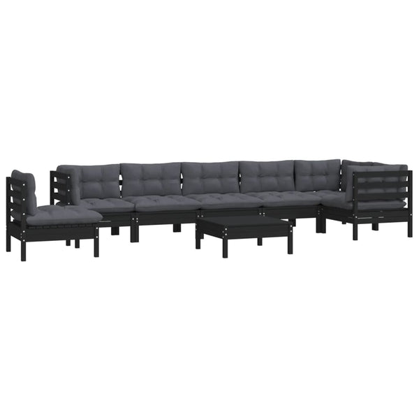 vidaXL 9-piece Garden Lounge Set with Cushions Black Solid Pine Wood
