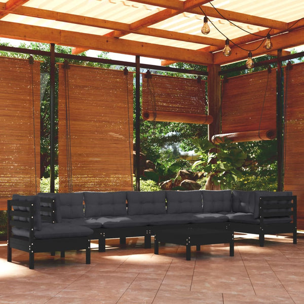 vidaXL 9-piece Garden Lounge Set with Cushions Black Solid Pine Wood