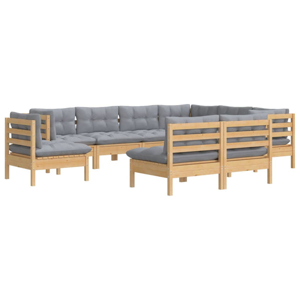 vidaXL 9-piece Garden Lounge Set with Grey Cushions Solid Pine Wood