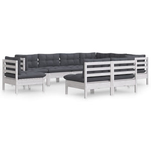 vidaXL 9-piece Garden Lounge Set with Cushions White Solid Pine Wood