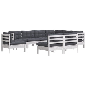 vidaXL 9-piece Garden Lounge Set with Cushions White Solid Pine Wood