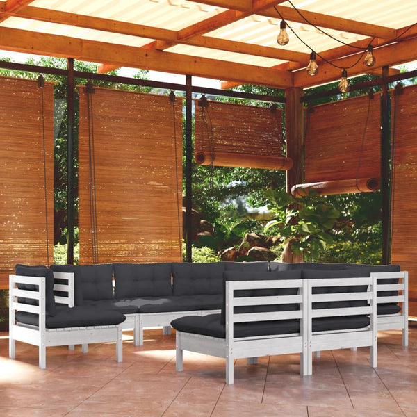 vidaXL 9-piece Garden Lounge Set with Cushions White Solid Pine Wood