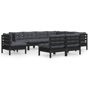 vidaXL 9-piece Garden Lounge Set with Cushions Black Solid Pine Wood