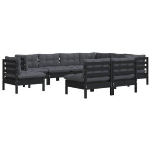 vidaXL 9-piece Garden Lounge Set with Cushions Black Solid Pine Wood