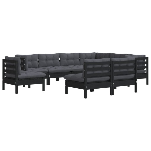 vidaXL 9-piece Garden Lounge Set with Cushions Black Solid Pine Wood