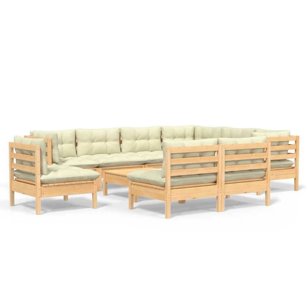vidaXL 10-piece Garden Lounge Set with Cream Cushions Solid Pine Wood