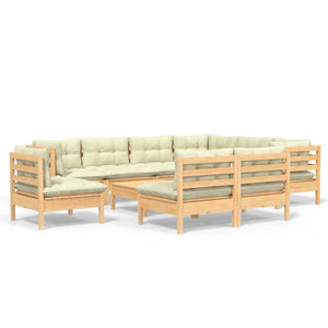 vidaXL 10-piece Garden Lounge Set with Cream Cushions Solid Pine Wood